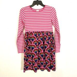 Hanna Andersson Pink White Striped Rainbow Dress Girls 150 US Size 12 Cotton